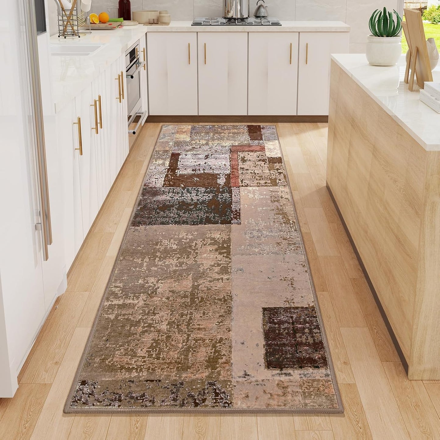 LOCHAS Washable Runner Rugs for Hallway, 2x6 Non Sip Soft Rug for Bedroom Entryway Kitchen Laundry Room, Long Abstract Carpet for Indoor Floor Bedside, Geometric Vintage Home Decor, Pet & kid Friendly