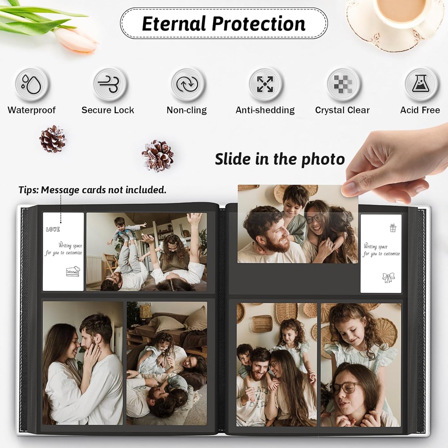 Popotop Photo Album 4x6 300 Pockets with Leather Hardcover Cover, Small Photo Album Holder Book with 50Pcs Pages for Family Travel Wedding Baby Gifts