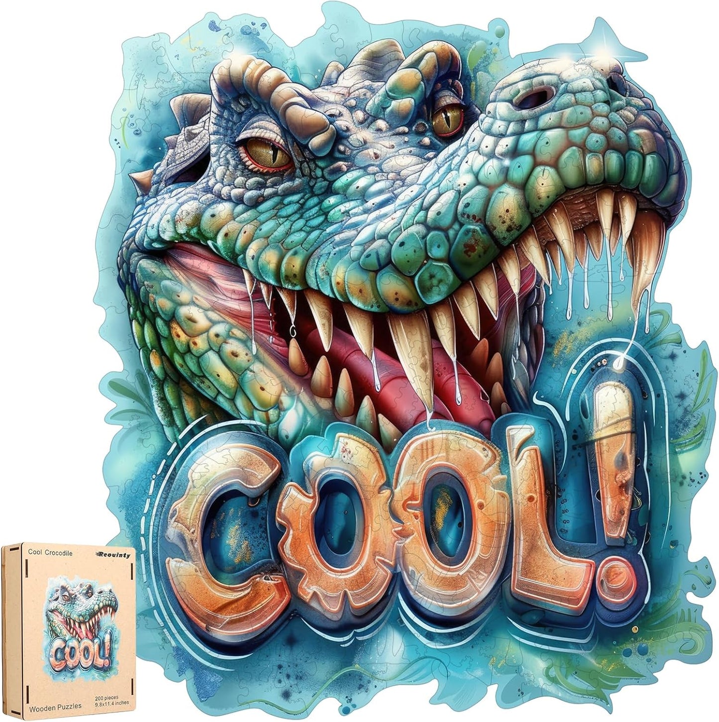 Wooden Puzzles for Adults, Cool Crocodile Jigsaw Puzzles 200 Pieces Animal Unique Shaped Wood Cut Puzzle Gifts for Adults and Kids, Family Puzzle Games