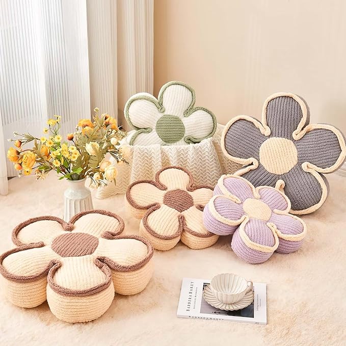Soft Flower Shaped Floor Cushion, Plush Decorative Throw Pillow, Cute Seating Cushion, Room Decor Plush Pillows for Sofa Couch Bed (13.7 Inch, White)