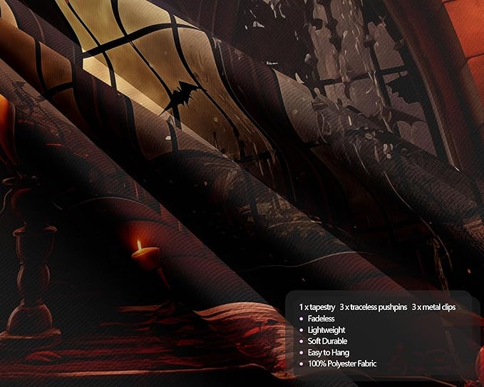 QGHOT Halloween Tapestry Wall Hanging Horror Castle Window Tapestry Gothic Spooky Backdrop Vampire Medieval Tapestries for Bedroom Living Room Dorm Wall Art Decor (104"x78.7")