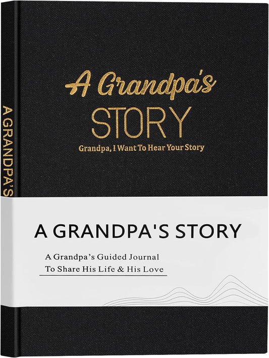 Artmag Grandpa's Life Story Journal Family Keepsake Book Linen Hardcover for Grandpa to Share His Memories, with 250+ Prompt Questions Gift for Birthday Father's Day Christmas (Black)