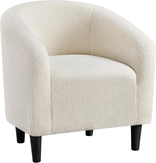 Yaheetech Accent Barrel Chair, Boucle Fabric Club Chair, Furry Sherpa Elegant Armchair with Cozy Soft Padded, Suitable for Living Room Bedroom Reception Room Office, Ivory