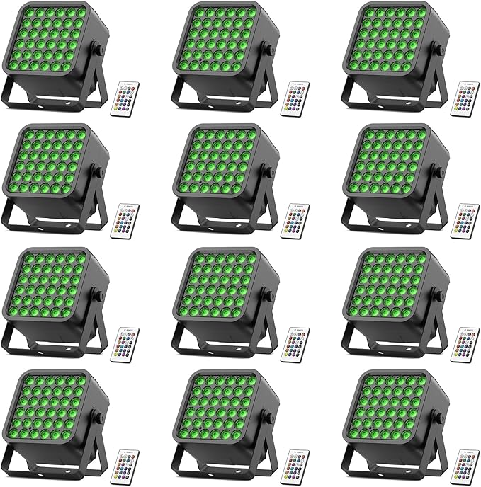 Rechargeable Par Can Lights, 72W RGB 5200mAh Uplights Battery Powered Stage Light, Wireless DJ Lights Sound Activated with Remote & DMX Control for Festivals, Weddings, Bars, Churches, DJ (12 Packs)