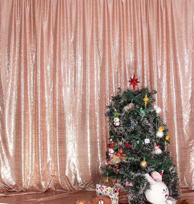 Juya Delight 6FT X 8FT Non-Transparent Sequin Photography Background Backdrop Curtain for Birthday Party Wedding Festival Ceremony (Rose Gold)