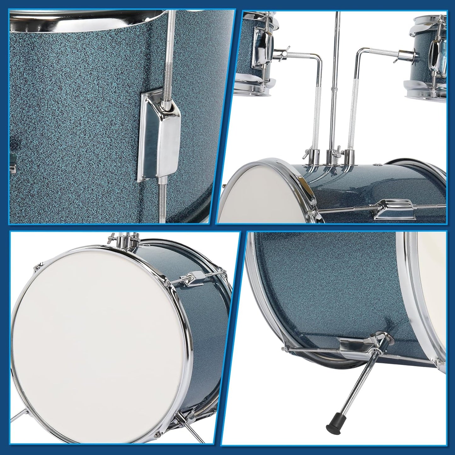 Ktaxon 5-Piece Complete Junior Drums Set, 14 Inch Beginners Drum Kit with Throne Stool, Pedal & Drumsticks, Kids Drums Musical Instruments W/Cymbal, Hi-Hat, Floor, Tom and Snare Drum (Blue)