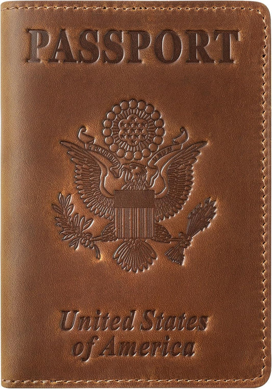 Jack&Chris Leather Passport Holder, Passport Travel Wallet Cover Case for Men Women, Leather Travel Documents Organizer Protector, JC105-Brown