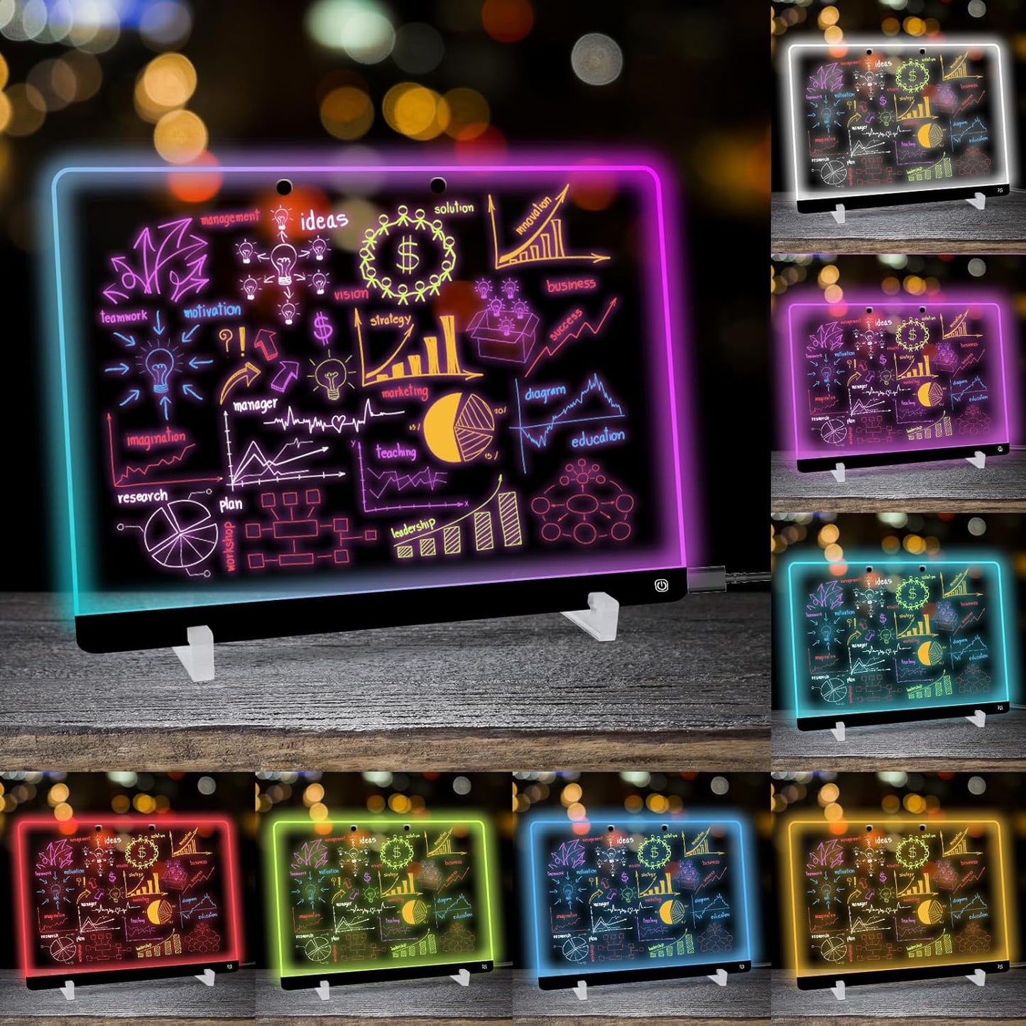Led Drawing Board for Kids with Stand, Small White Board 14.5"X10.6" 7 Colors Acrylic Dry Erase Board with Light, LED Note Board with Colors, Touch Control, 8 Markers,as Night Light for Festival/Gift