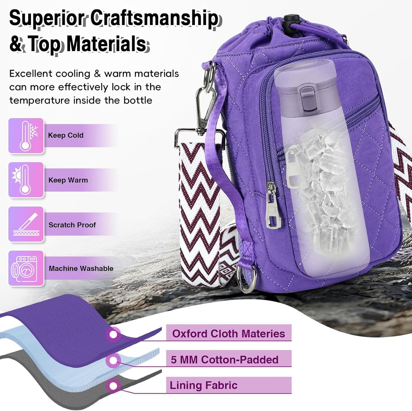 Water Bottle Carrier Bag with Strap, Water Bottle Holder Crossbody Bags for Women Men for Walking, Hiking,Cycling