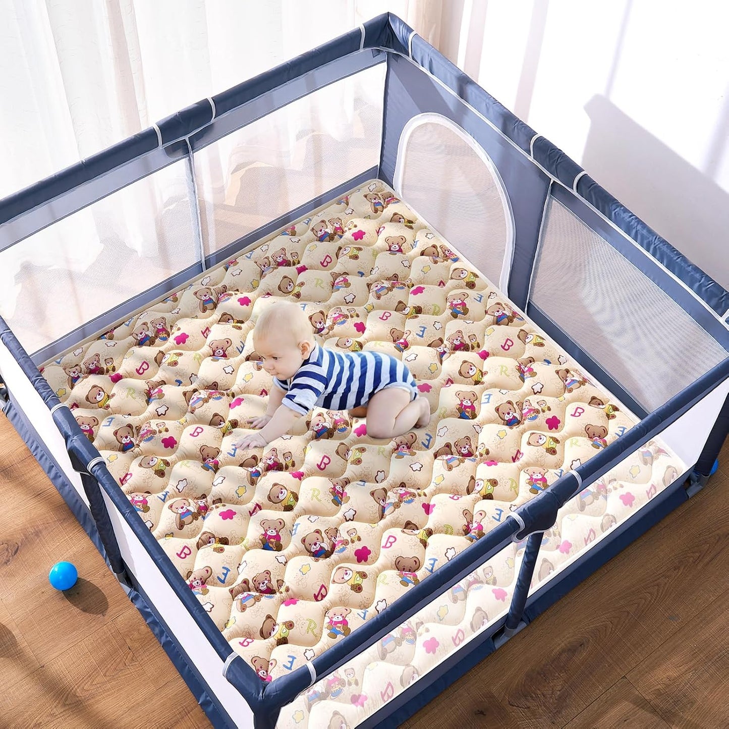 Vibe Bear High-Density Foam Baby Play Mat, 59x59 Inches Thicken One-Piece Comfortable and Soft Baby Playmat, Non Slip Washable Floor Mat for Infants, Toddlers