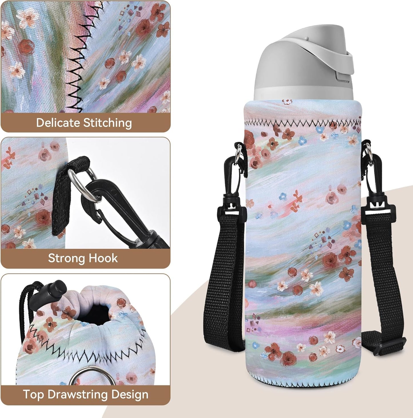 AUPET Water Bottle Bag Carrier,24oz/32oz Insulated Neoprene bottle Sling Holder Case Pouch Cover for 1000ML/750ML Bottles with Shoulder Strap for walking