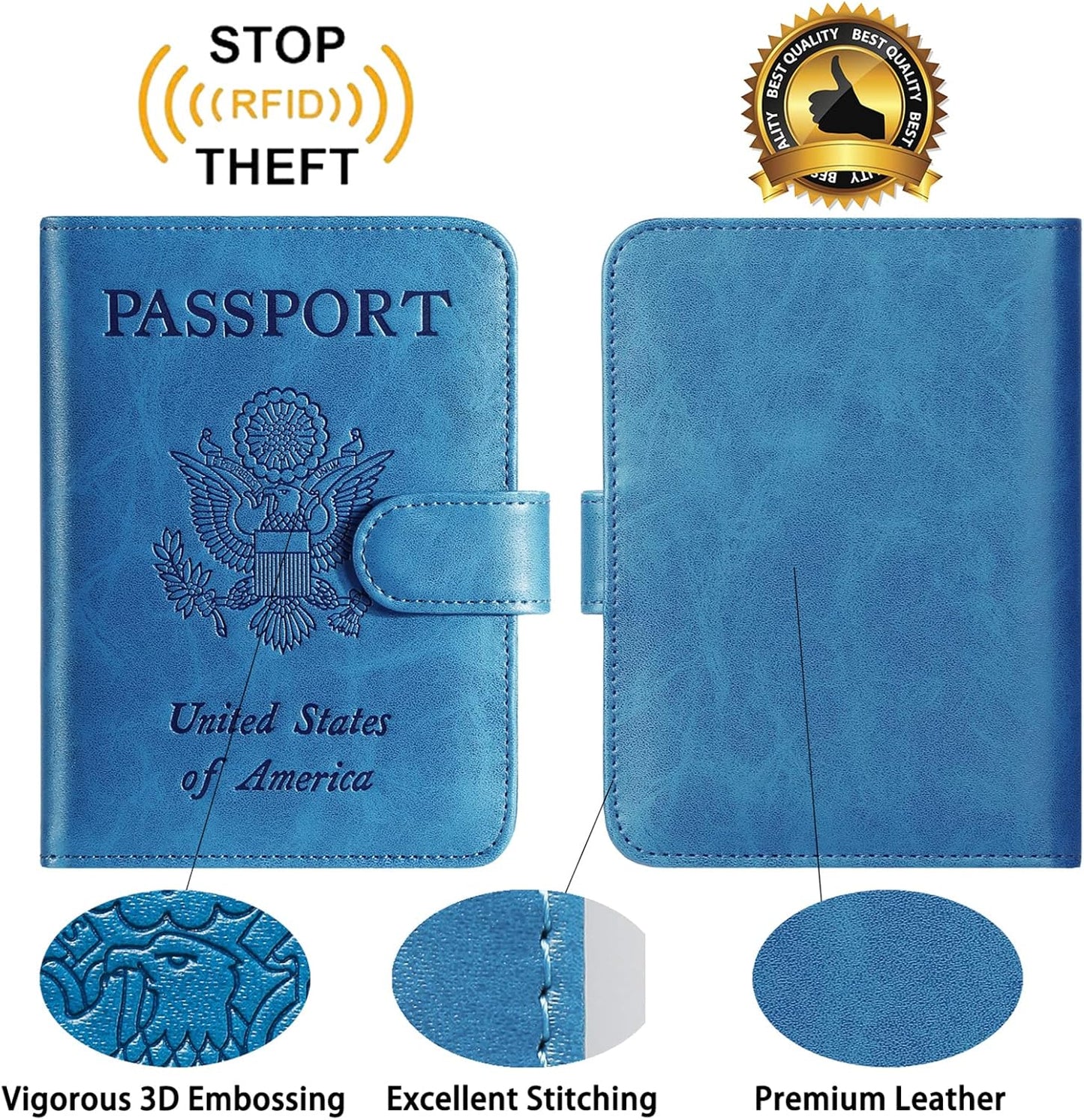 Passport Holder Cover Wallet RFID Blocking Leather Card Case Travel Accessories for Women Men (Blue)