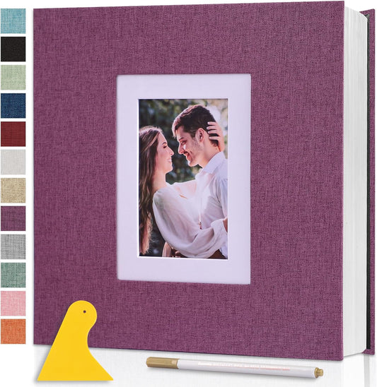 Photo Album Self Adhesive Pages Scrapbook Large Magnetic Photo Albums with Sticky Pages Scrapbooks for Wedding Baby for 4x6 5x7 8x10 Picture Photo Books 13.2x12.8 Purple 60 Pages
