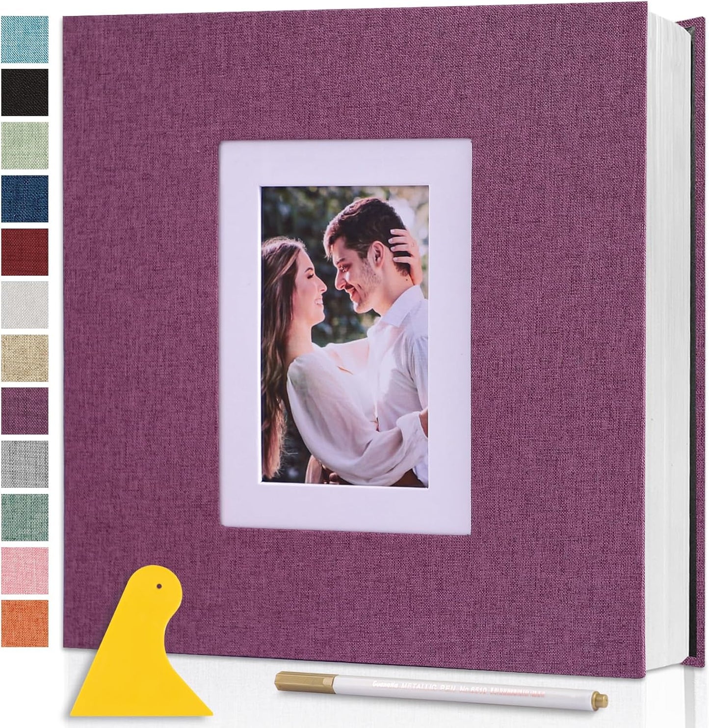 Photo Album Self Adhesive Pages Scrapbook Large Magnetic Photo Albums with Sticky Pages Scrapbooks for Wedding Baby for 4x6 5x7 8x10 Picture Photo Books 13.2x12.8 Purple 40 Pages