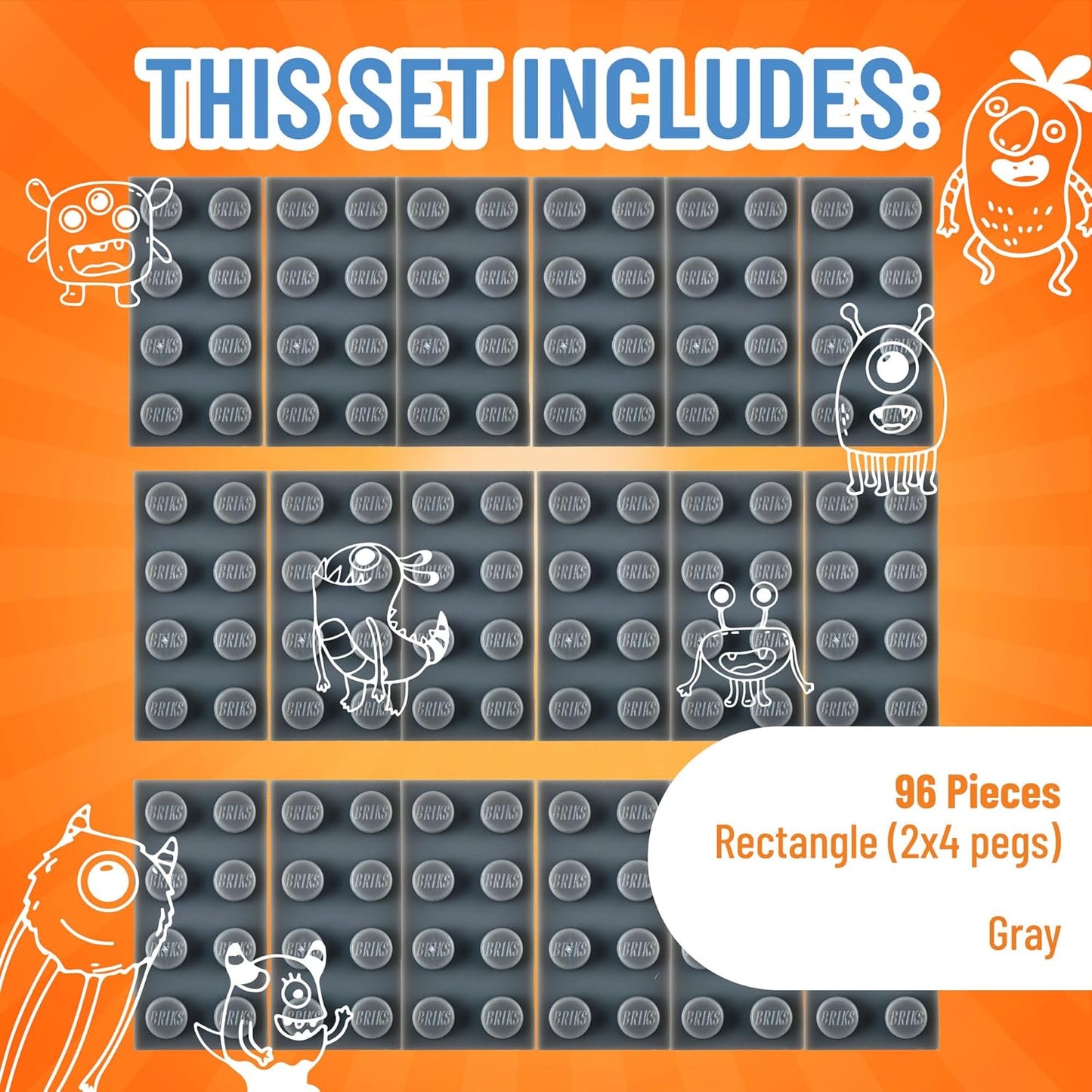 Strictly Briks Classic Brick Starter Kit – 96 Gray 2x4 Stud Pieces - Creative Building Set for Ages 3+ - Compatible with Major Brick Brands