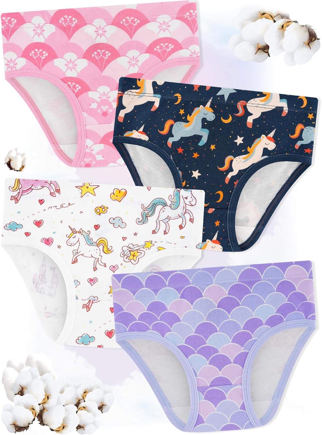Girls' Underwear,Soft Cotton Tagless Panties for Toddlers' & Little Kids Comfort,Breathable Briefs,8-Pack