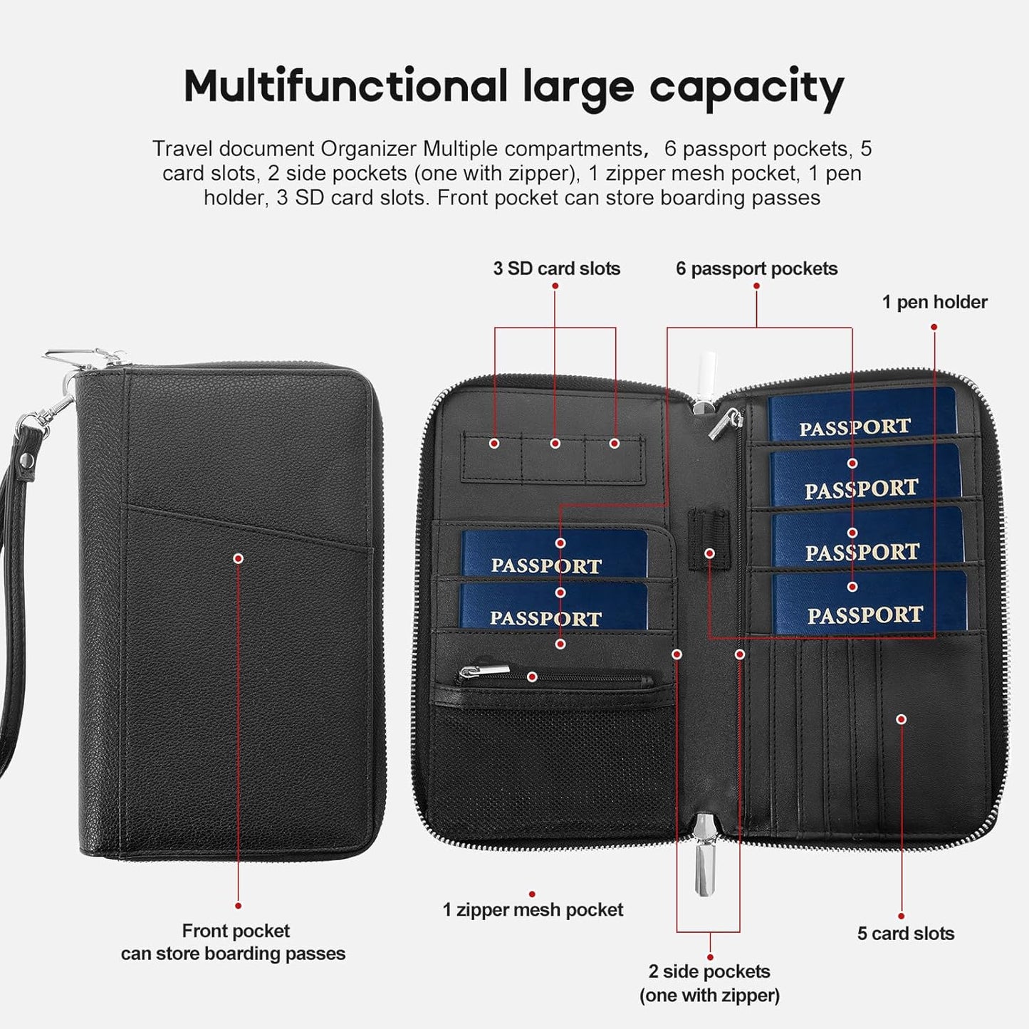 RFID Blocking Family Passport Holder Wallet 6,Premium Leather Travel Document Organizer for Women and Men,Travel Wallet for Credit Card