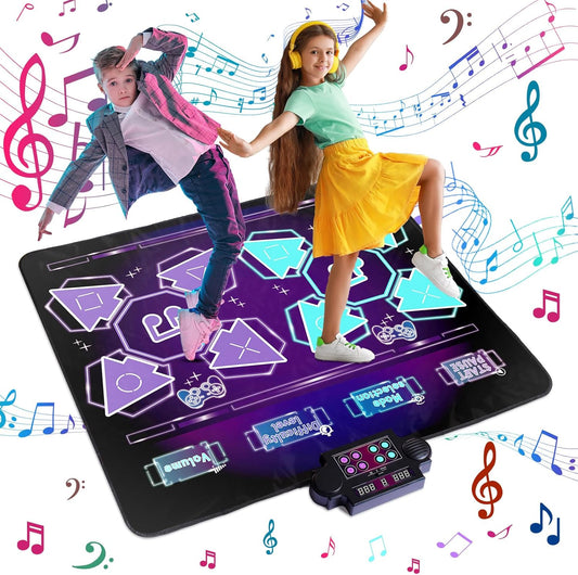 Double Dance Mat Ideas for Dance Challenge Palymat, Optional Single & Double Player Game Modes, Built-in Music, Three Levels of Difficulty Toys Gift for Ages 3-12 (Classic Edition)