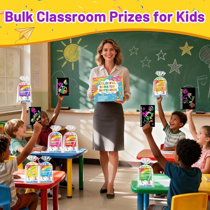 Party Favors for Kids: 16 Pack Scratch Art Notebooks with Rainbow Colors, 2-in-1 Coloring & Scratch Books, Bulk Birthday Gifts, Goodie Bags, Classroom Prizes for Boys & Girls