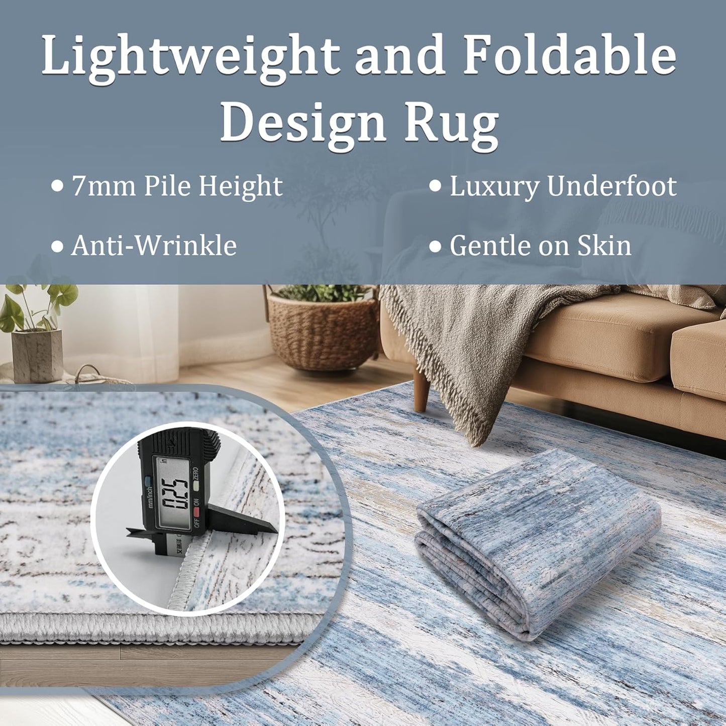 8x10 Area Rug Living Room Rugs - Washable Rug Large Modern Abstract Soft Thin Carpets Indoor Floor No Slip Vintage Carpet for Bedroom Under Dining Table Nursery Home Office Decor Blue