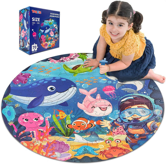 Puzzles for Kids Ages 4-6, Large 70 Piece Round Ocean Floor Puzzles, Kids Puzzles 4-6 with Colorful Underwater World, Educational Learning Toys for 3, 4, 5, 6, 7, 8