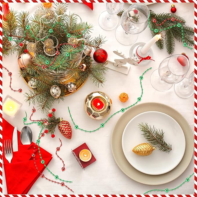 JULBEAR Beads Garland Decoration, 1Rolls 131Feet Red Christmas Pearl Strands Chain Bead Garland for Christmas Tree Fireplace Wreath Gift Bouquet Crafts Wrapping Wedding Party Centerpieces Decoration