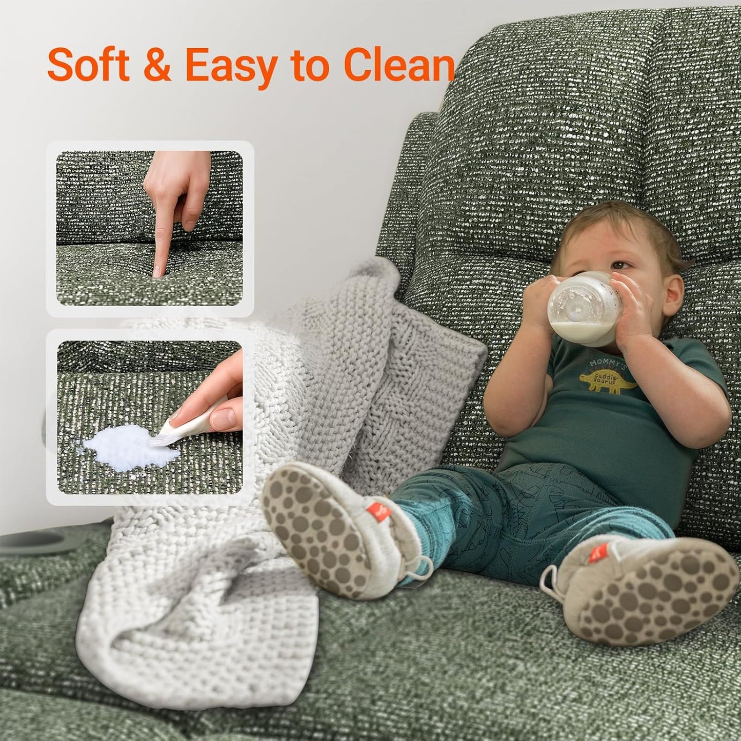 Rocking Chair Nursery with Adjustable Armrests, Electric Glider Recliner Nursing Chair for Breastfeeding, Power Swivel Recliner Chairs with USB Port and Storage, FSC Certified (Moss, Fabric)