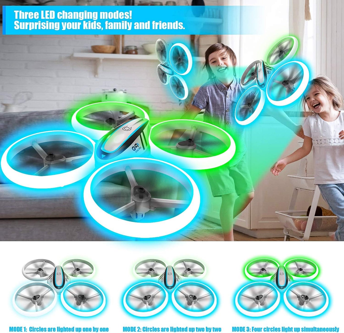 Q9s Drones for Kids,RC Drone with Altitude Hold and Headless Mode,Quadcopter with Blue&Green Light,Propeller Full Protect,2 Batteries and Remote Control,Easy to fly Kids Gifts Toys for Boys and Girls
