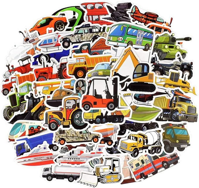 QTL Truck Stickers for Kids Boys Tractor Stickers for Water Bottles Easter Basket Stuffers Gifts for Kids Boys 50Pcs