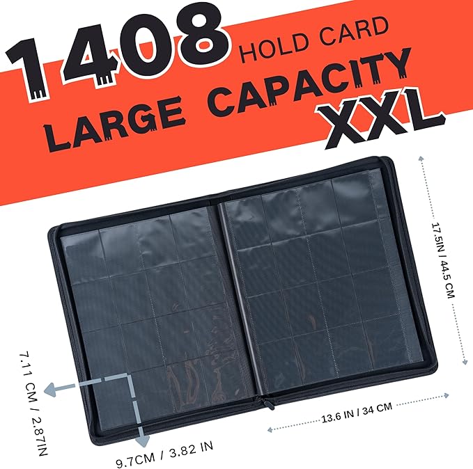 1408+ Pockets Trading Card Binder, 16-Pocket Card Ablum Compatible with MTG,Sports Cards & Other Standard Size Trading Card (Orange)