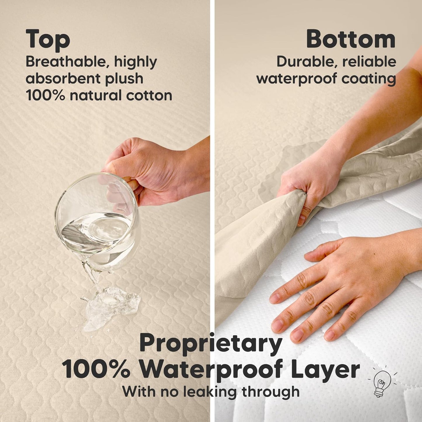 Waterproof Crib Mattress Protector Cover Fitted - 2-Pack Quiet Baby Crib Mattress Pad Sheets, 52" x 28" Soft Quilted Cotton Baby Sheet, Machine Washable, Easy Fit, Durable (Oat/Mavy)