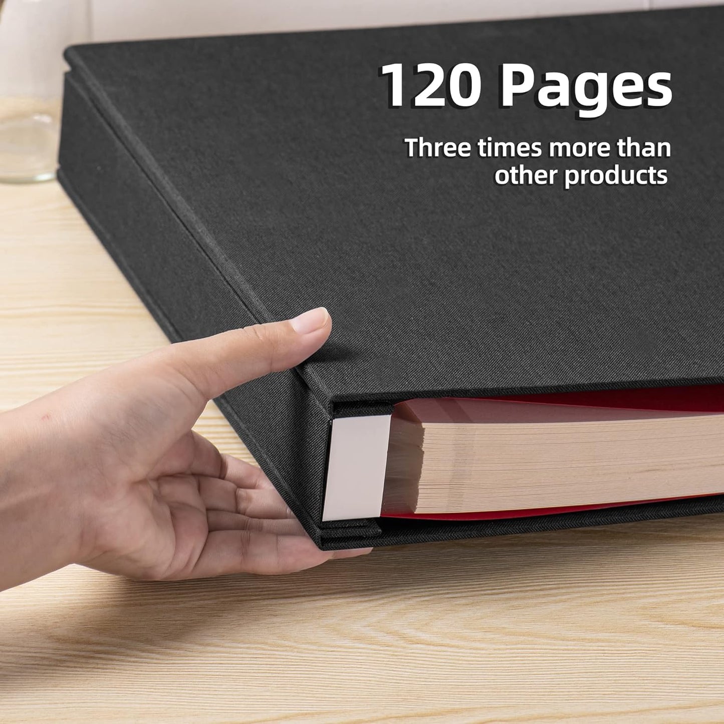Large Photo Album Self Adhesive 4x6 8x10 10x12 Scrapbook Magnetic Album DIY Scrapbook Length 13 x Width 12.8 (Inches) 120 Sticky Pages Linen Cover DIY Photo Album(Black)