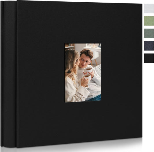 Photo Album 4x6 Pictrues 600 Pockets Linen Cover with Front Window Large Picture Book for Family Travel Wedding and Memory Keepsake Organizer Black