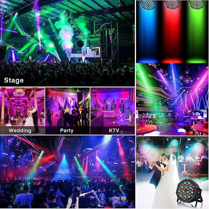 Yiixuyo-LED Par Lights DJ Stage Light Corded RGB 36 LED with Sound Activated Control DJ Uplighting for Wedding Party Club Christmas Stage Lighting - 4Pack