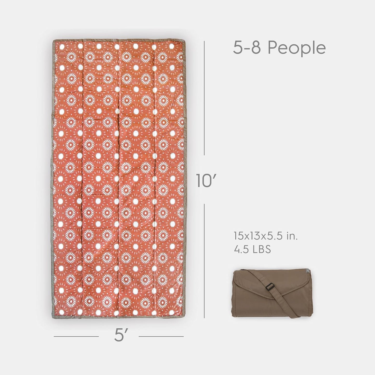 Little Unicorn 5'x10' XL Outdoor Family Picnic & Beach Blanket | Durable & Water-Resistant Fabric | Compact Fold & Easily Wipes Clean | Zipper Pocket (Sun Baked)