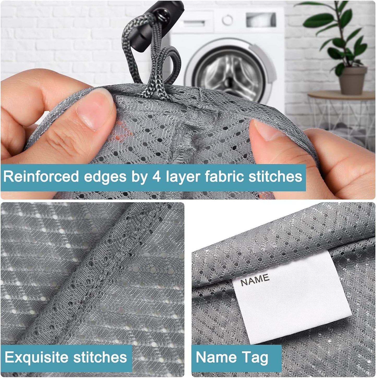 Polecasa Heavy Duty Extra Large Mesh Laundry Bags with ID Tag and Locking Drawstring Closure - 2 Pack, 30 x 36 inches - Laundry Hamper Liner, Washable Laundry Bag for Travel, Sports, Dorms (Grey)