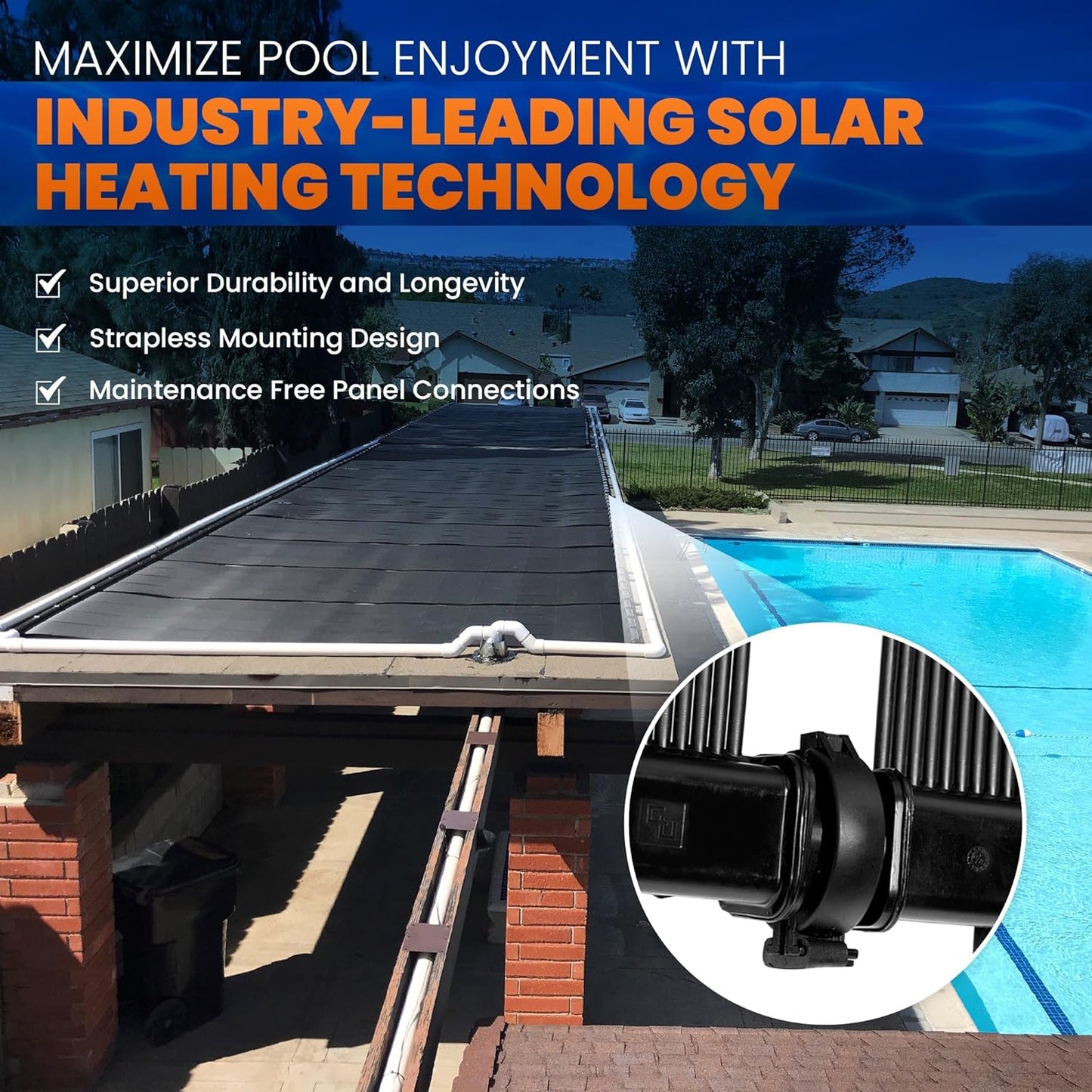 Industrial Grade Solar Pool Heater DIY Kit - Superior High-Wind Strapless Mounting System & Maximum Freeze Resistance (10-4'x9.5' / 380 Square Feet)