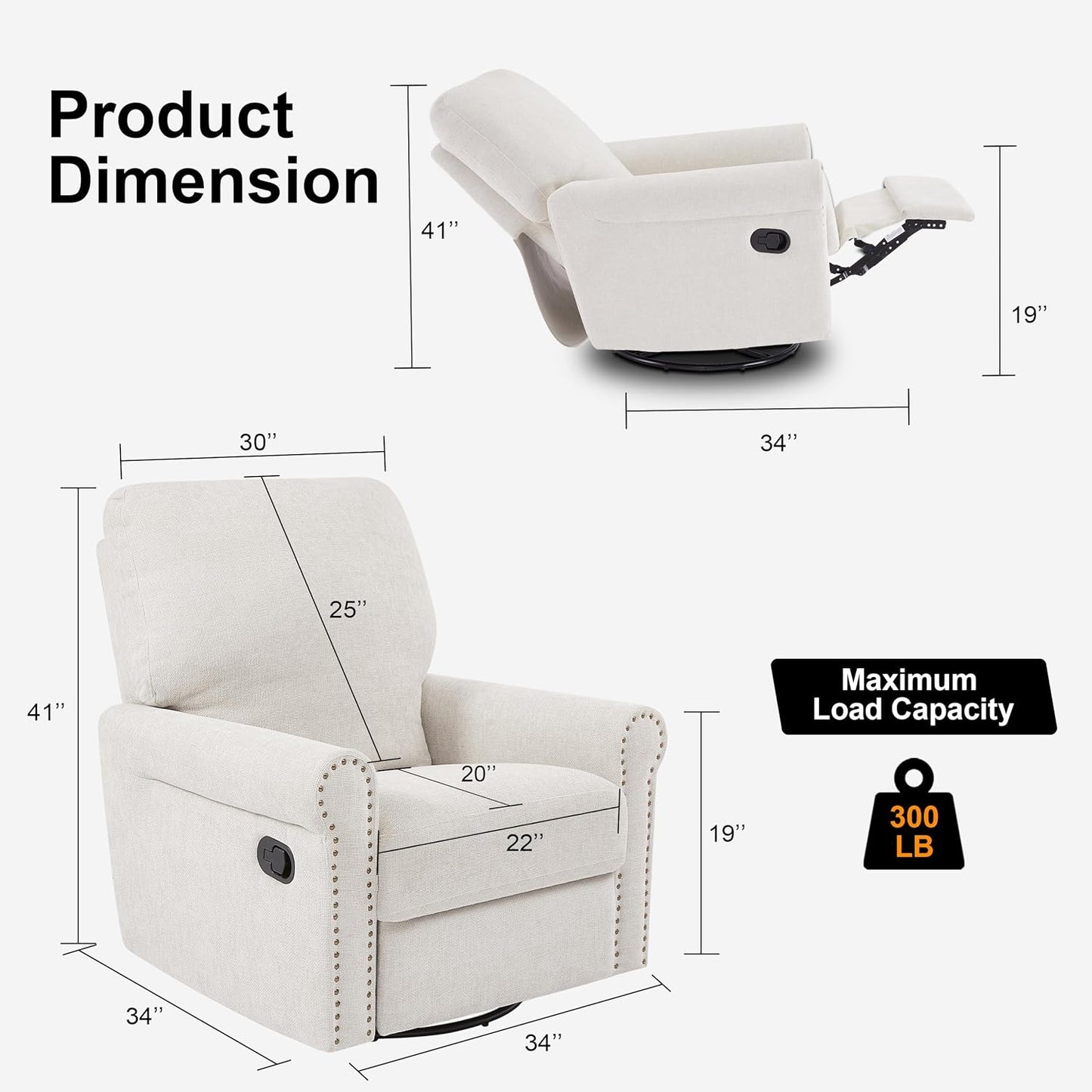 Recliner Chair, 360 Swivel Rocker Chair for Adults Nursery Rocking Chairs Glider Chairs for Living Room, Bedroom, Apartment