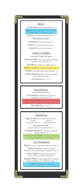 Goodsmart Restaurant Menu Covers - 25 Pack Black 1-Page/2-View 4.25" x 14", Top-Loading Vinyl Menu Holders with Clear Sleeves, Double-Stitched Edge, Leather-Style Café Covers with Gold Corners