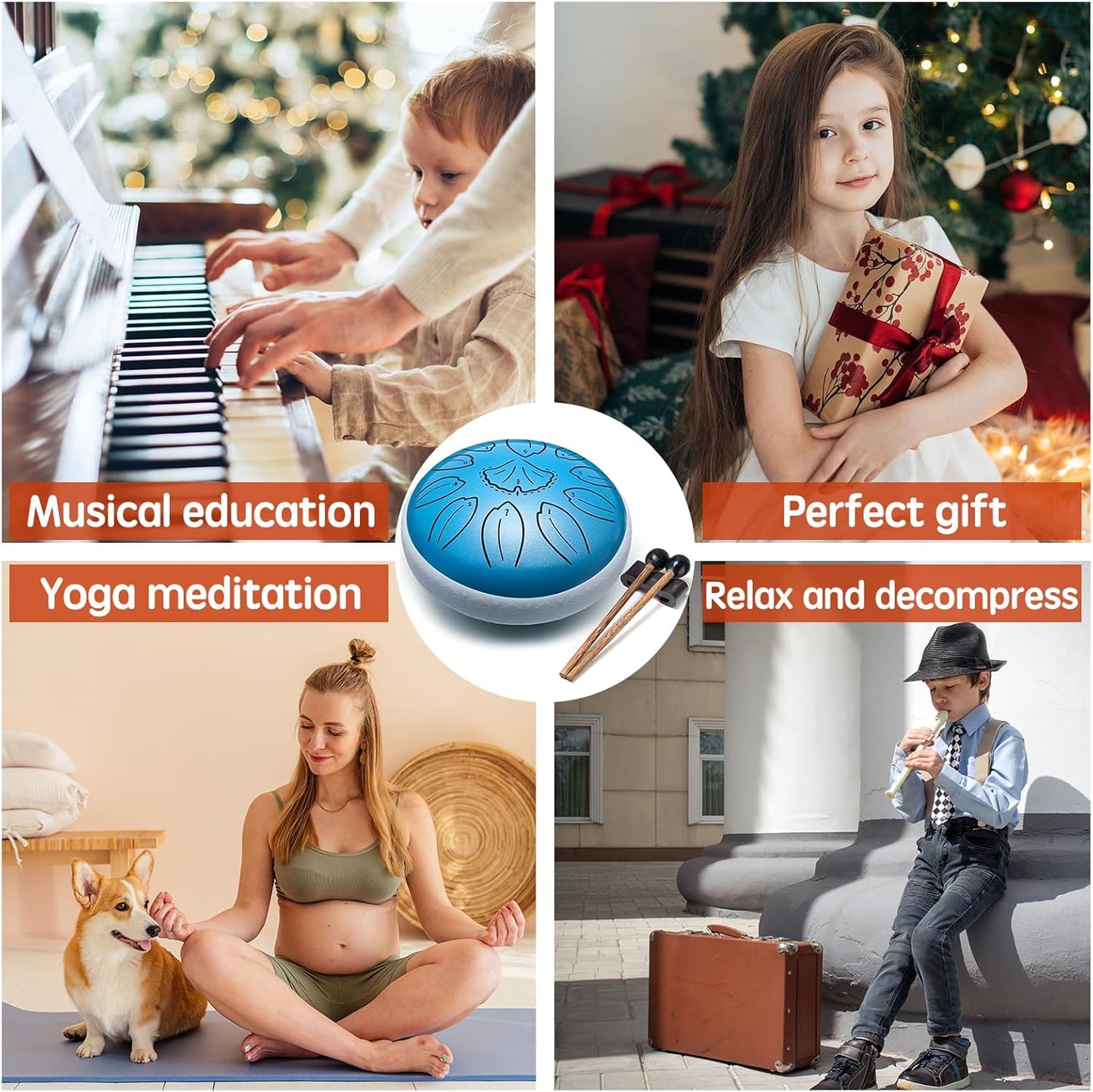 Steel Tongue Drum Percussion, 6 Inch 11 Notes Musical Instruments, Music Gifts for Family Friends (Blue)