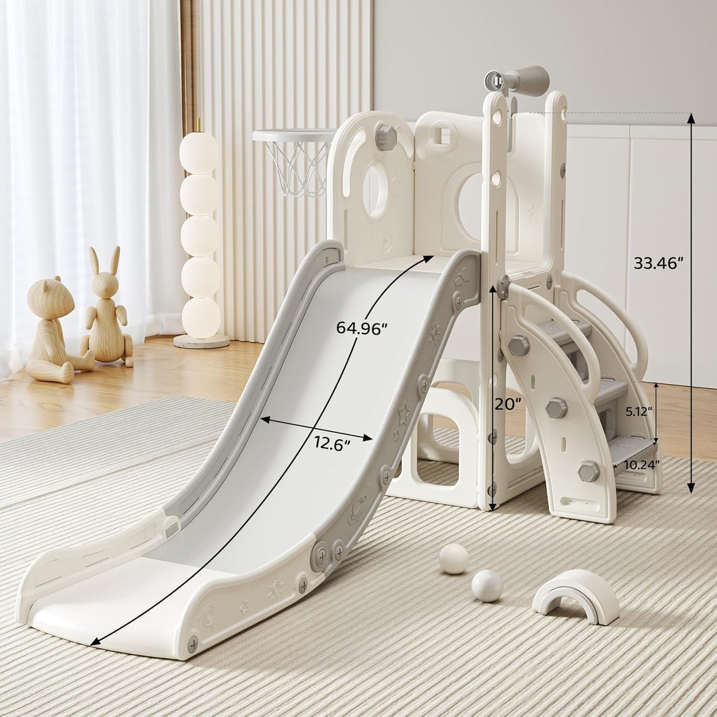 Toddler Slide Baby Slide for Toddlers Kids with Basketball Hoop Telescope Indoor Outdoor Slide Playset Playground