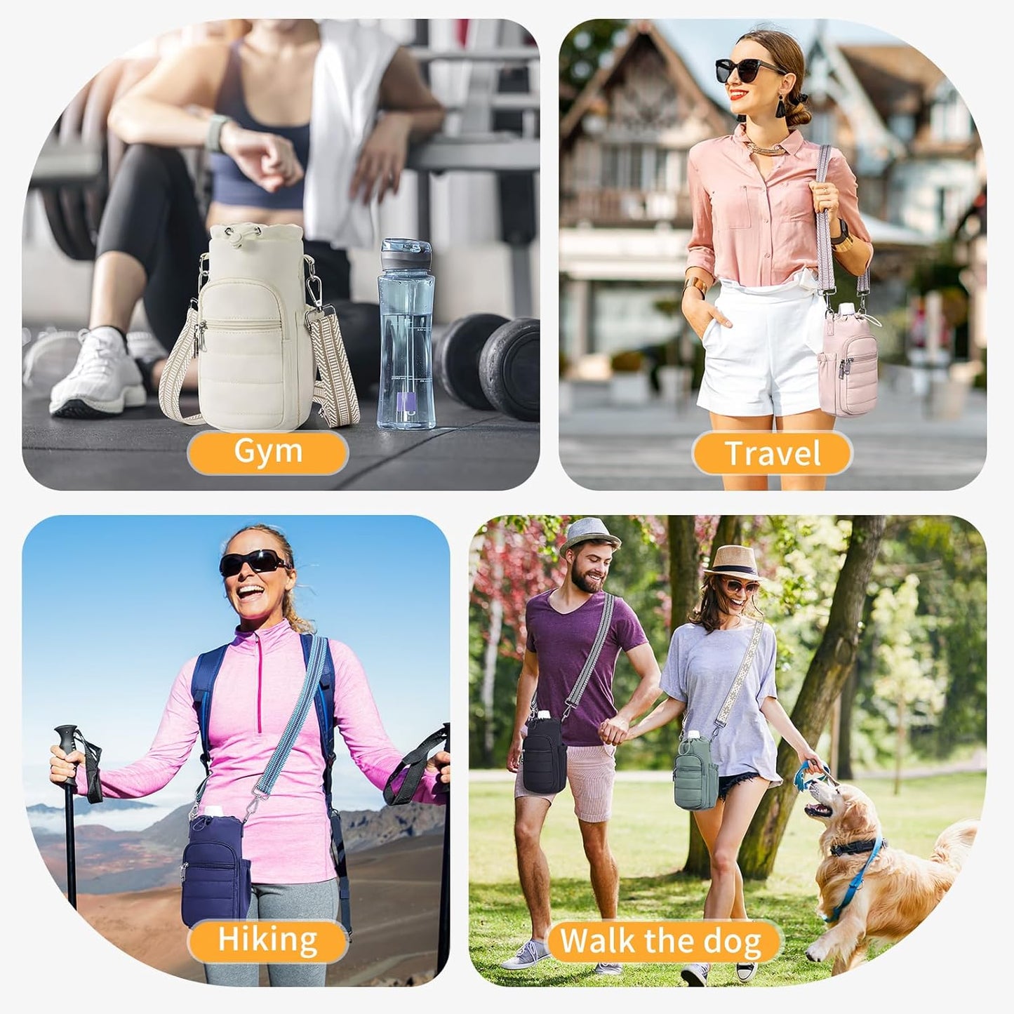 Water Bottle Bag 40 oz Crossbody Holder for Walking Hiking Insulated Carrier Purse with Adjustable Strap