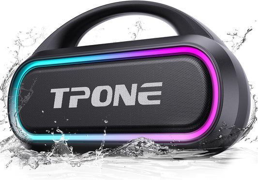 TPone Portable Bluetooth Speaker, 30W Peak, 12H Playtime, IPX5 Waterproof with Light, TWS Pairing, Wireless Speaker for Home/Party/Outdoor/Beach, Birthday Gift (Black)