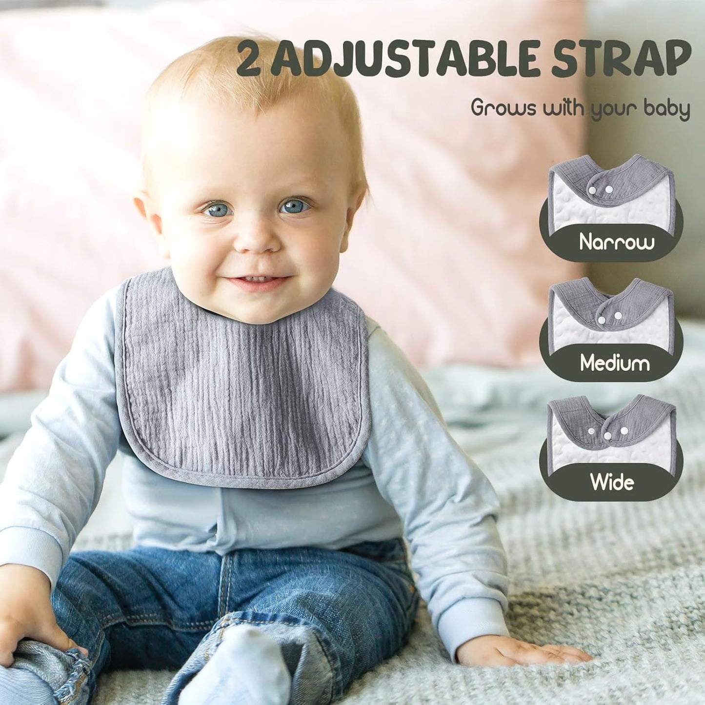 6-Pack Muslin Baby Bibs for Unisex Boys Girls, Cotton Baby Drool Bibs, Drooling and Teething Bibs for Infant