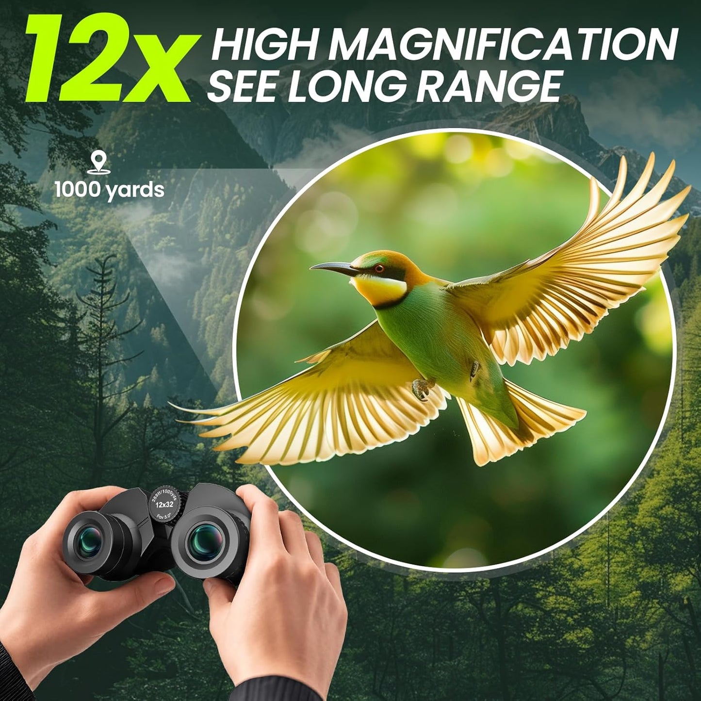 Occer 12x32 Compact Binoculars for Adults High Powered, Large Eyepiece Binocular for Kids - Easy Focus Binoculars for Bird Watching,Cruise Ship, Hunting,Travel,Sightseeing