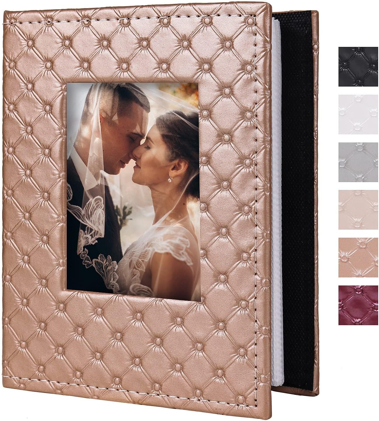 RECUTMS Photo Album 4x6 52 Photos, Small Photo BookButton Grain PU Leather Window 26-Sheet Holds 52 Pictures for Picture Album Wedding Family Baby Vacation(Brown)