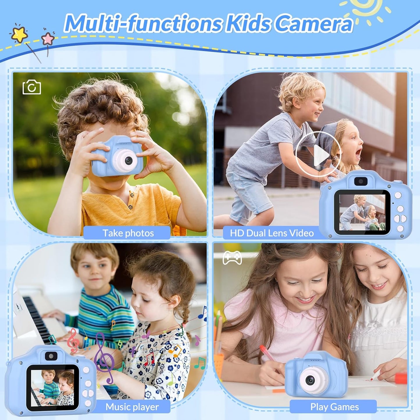 Mafiti Kids Camera,26MP HD Mini Selfie Digital Camera for Kids,Toddler Camera1080P Video,Outdoor Toy for Holiday,Birthday Xmas Gift for 3-8 Years Old Girl Boy,Blue