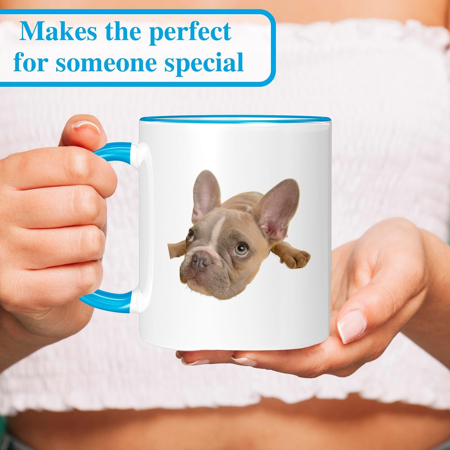 Personalized Mother's Day Coffee Mug, Custom Mum Photo Text 11 Oz Ceramic Mug, Customized Mom Gift Idea Picture Name Cup, Taza Cafe Personalizadas Fotos, Cute Gifts Mom Women Dad Men, Light Blue