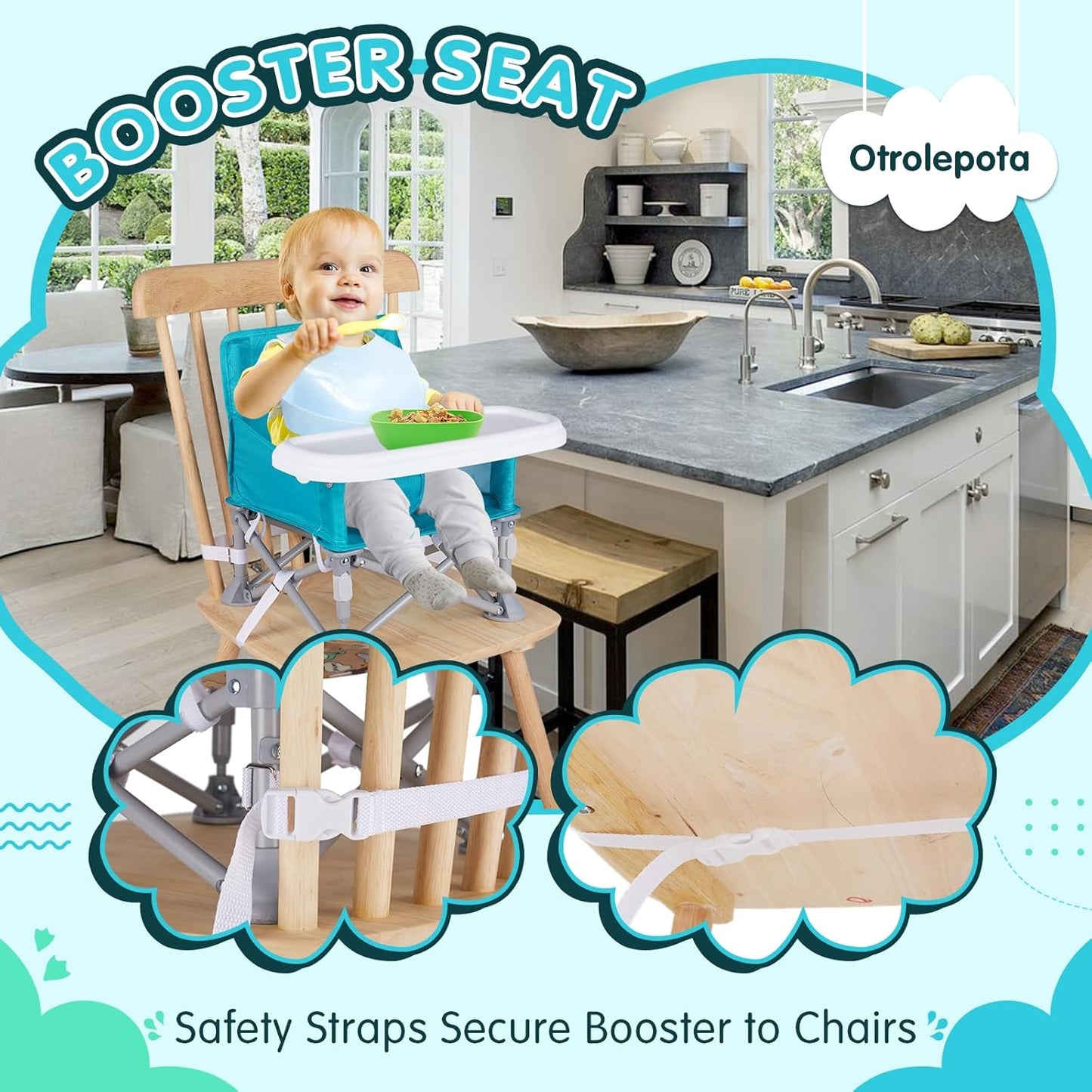 Portable Booster Seat, Toddler Baby Seat with Tray for Dining Table Compact Floor Chair for Camping Lawn Beach Babies Travel 6-36 Months