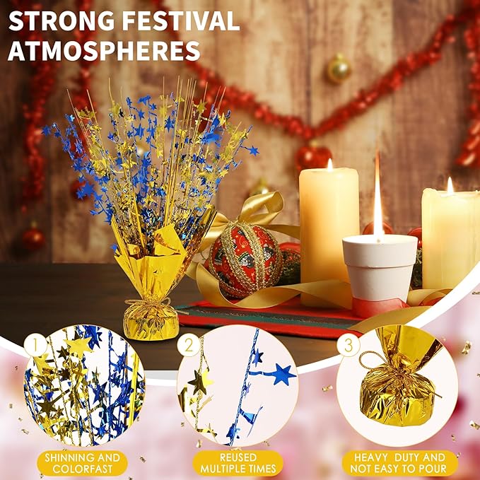 6 Pack Star Table Centerpieces for Party, Birthday Table Decorations for Kids Adults, Party Centerpieces for Tables for Wedding Baby Shower Graduation Holiday Event (Gold NavyBlue)